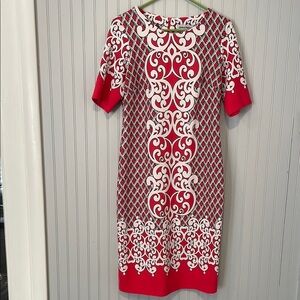 Shelby & Palmer Red and White Pattern Sheath Dress | Size 8